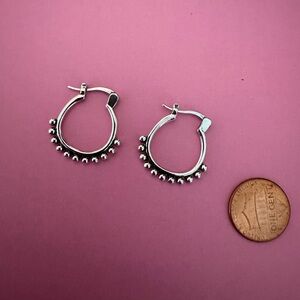 Silver Hoop Earrings with Beaded Detail